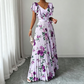 Rochie maxi plisată cu imprimeu floral retro pentru femei