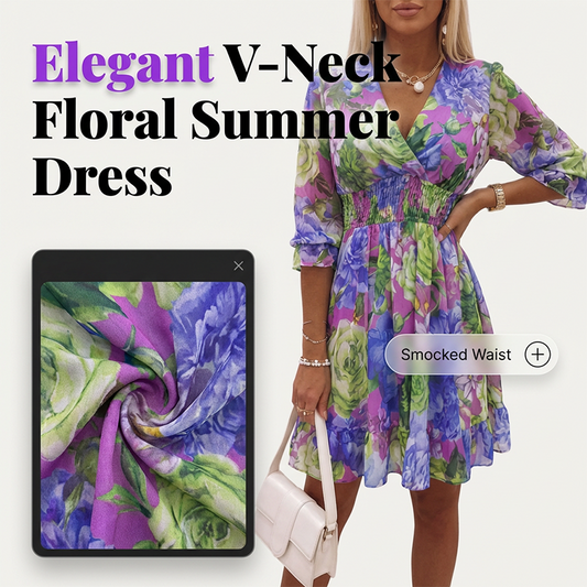 Rochie pentru femei cu imprimeu floral, decolteu în V, volan la tiv, croială A