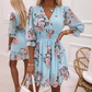 Rochie pentru femei cu imprimeu floral, decolteu în V, volan la tiv, croială A