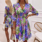 Rochie pentru femei cu imprimeu floral, decolteu în V, volan la tiv, croială A