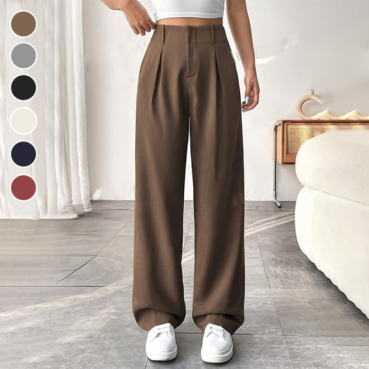 Pantaloni pentru femei, talie înaltă, picior larg, uni