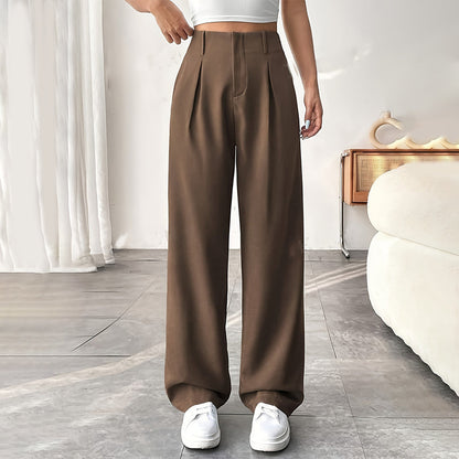 Pantaloni pentru femei, talie înaltă, picior larg, uni