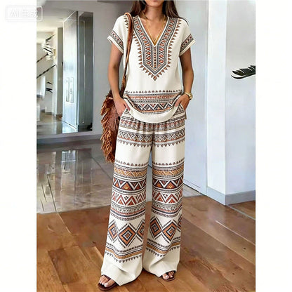 Women's Printed Top & Pants 2-Piece Set
