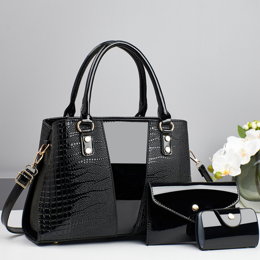 Geantă de mână pentru femei, model crocodil, set de 3 piese