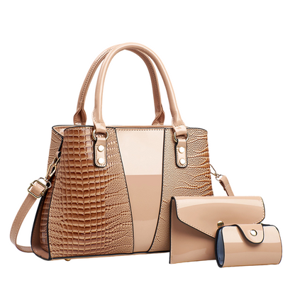 Geantă de mână pentru femei, model crocodil, set de 3 piese