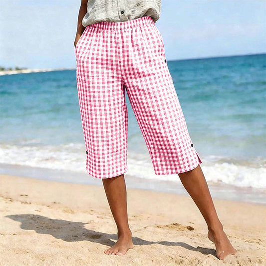 Pantaloni Capri casual pentru femei, cu model caroiaj