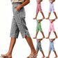 Pantaloni Capri casual pentru femei, cu model caroiaj