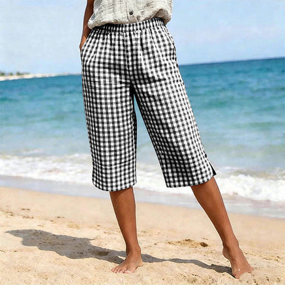 Pantaloni Capri casual pentru femei, cu model caroiaj