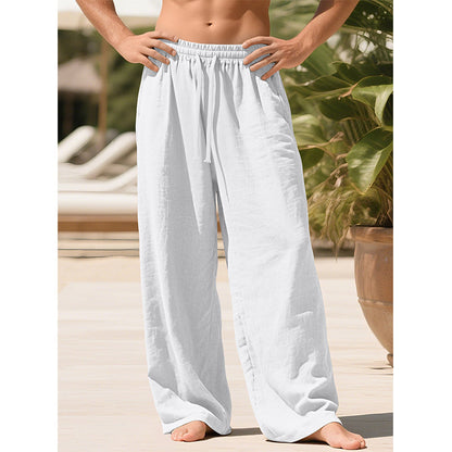 Pantaloni Casual din Bumbac și In pentru Bărbați, Croială Lejeră