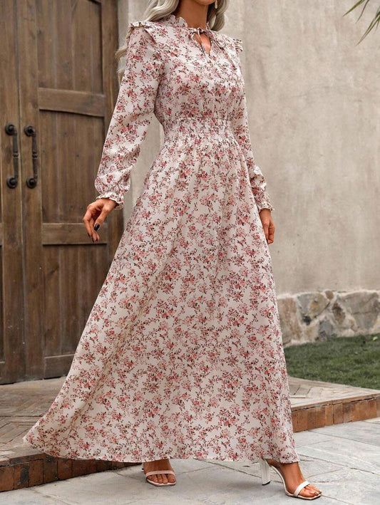 pentru femei, stil vacanță, cu imprimeu floral ditsy și talie ajustată, maxi