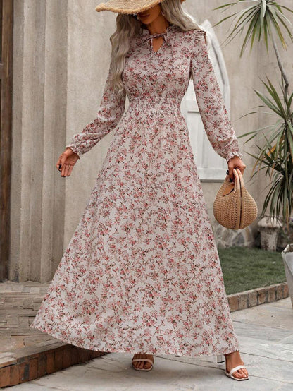 pentru femei, stil vacanță, cu imprimeu floral ditsy și talie ajustată, maxi