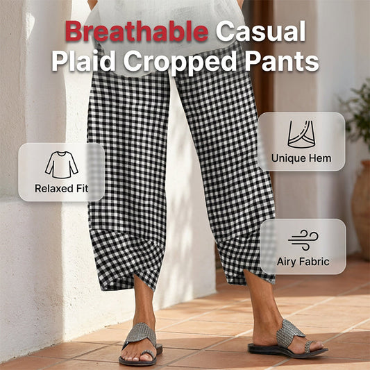 Pantaloni casual pentru femei, cu model caro și patchwork, lungime până la gleznă