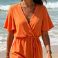Women's Casual V-Neck Drawstring Short Jumpsuit