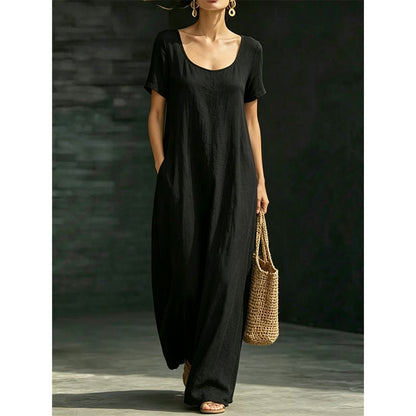 Rochie Maxi de Vară cu Decolteu Rotund, Stil Minimalist
