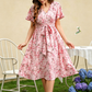 Rochie pentru femei cu imprimeu floral, talie cu șnur și mâneci cu volane