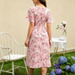 Rochie pentru femei cu imprimeu floral, talie cu șnur și mâneci cu volane