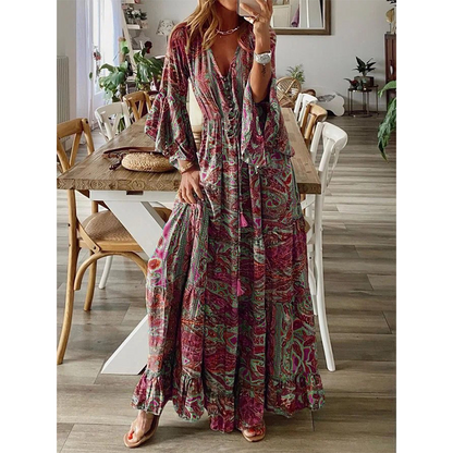 Rochie maxi boemă cu imprimeu floral pentru femei