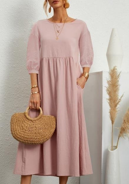 Rochie de vară pentru femei, cu mâneci tip lanternă, din bumbac și in