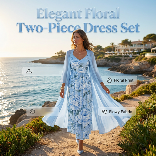 Set elegant pentru femei, rochie în două piese cu imprimeu floral