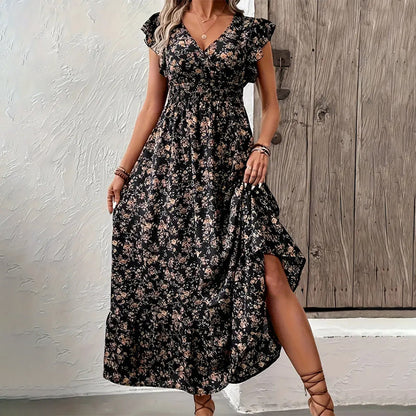 Rochie maxi cu decolteu în V și imprimeu floral