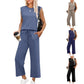 Set de 2 piese: Top fără mâneci și Pantaloni cu picior larg pentru femei