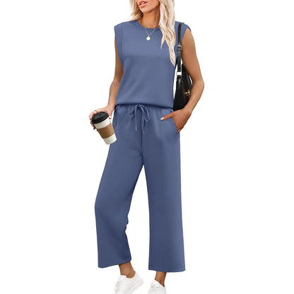 Set de 2 piese: Top fără mâneci și Pantaloni cu picior larg pentru femei