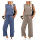 Set de 2 piese: Top fără mâneci și Pantaloni cu picior larg pentru femei