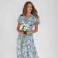 Rochie lungă cu mânecă scurtă și imprimeu floral