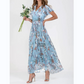 Rochie lungă cu mânecă scurtă și imprimeu floral