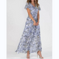 Rochie lungă cu mânecă scurtă și imprimeu floral