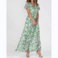 Rochie lungă cu mânecă scurtă și imprimeu floral