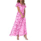 Rochie lungă cu mânecă scurtă și imprimeu floral