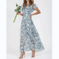 Rochie lungă cu mânecă scurtă și imprimeu floral