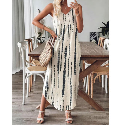 Rochie elegantă pentru femei, fără mâneci, cu decolteu în V, lungă până la podea