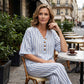 Women's Striped V-Neck Top & Wide-Leg Pants Set
