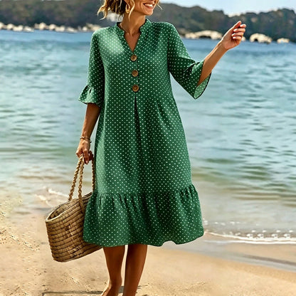 Women's Summer Polka Dot Dress with Ruffle Sleeves