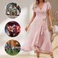 Rochie elegantă de vară pentru femei, cu decolteu în V, talie legată și imprimeu floral fluid