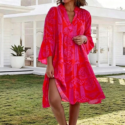 Rochie pentru femei cu decolteu în V, imprimeu boho