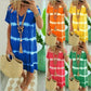 🔥Rochie tip tricou cu mânecă scurtă, lejeră, cu imprimeu tie-dye și dungi