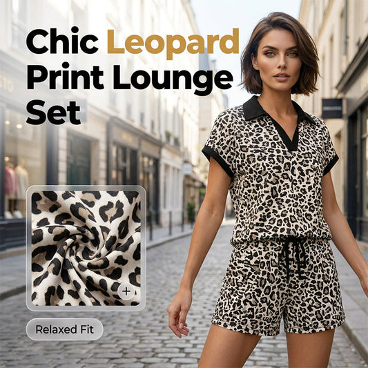 Set de top și pantaloni scurți cu imprimeu leopard pentru femei