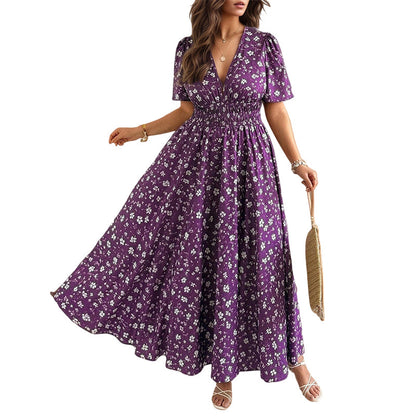 Rochie elegantă pentru femei cu decolteu în V și imprimeu floral