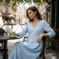 Rochie maxi cu decolteu în V și mâneci 3/4 pentru femei