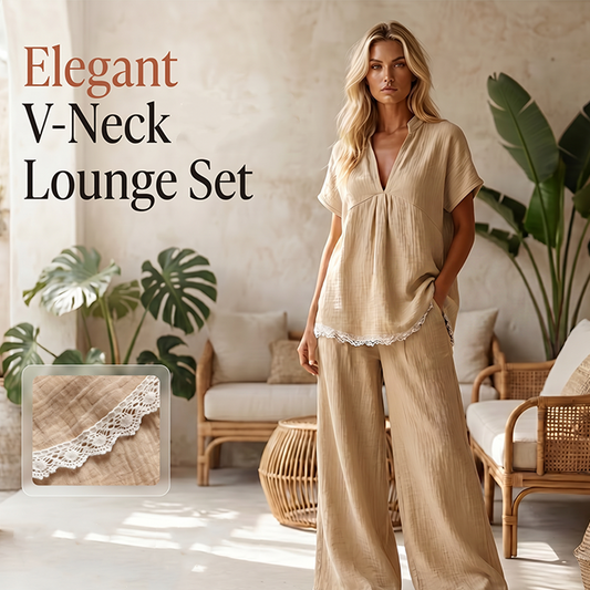 Set de lounge pentru femei: top cu decolteu în V și pantaloni cu talie largă