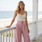 Pantaloni pentru femei, cu talie înaltă, plisați, cu picioare largi