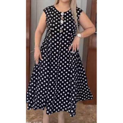Women’s Summer Plus Size Polka Dot Sleeveless Midi Dress