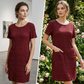 Rochie texturată pentru femei, cu gât rotund, lungime până la genunchi