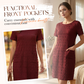 Rochie texturată pentru femei, cu gât rotund, lungime până la genunchi