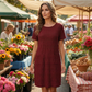Rochie texturată pentru femei, cu gât rotund, lungime până la genunchi