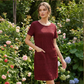 Rochie texturată pentru femei, cu gât rotund, lungime până la genunchi