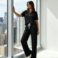 Set de 2 piese: Top și Pantaloni Tricotați cu Nervuri pentru Femei